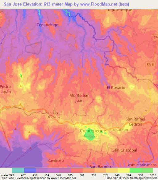 San Jose,El Salvador Elevation Map