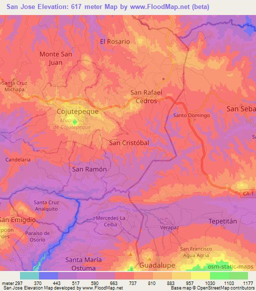 San Jose,El Salvador Elevation Map