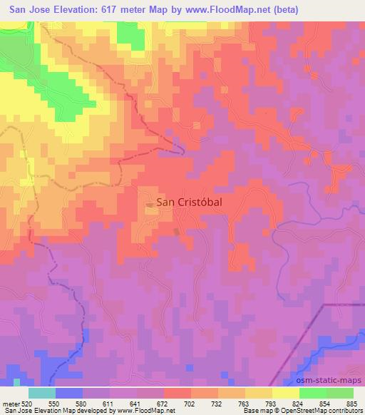 San Jose,El Salvador Elevation Map