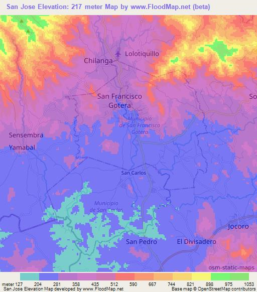 San Jose,El Salvador Elevation Map