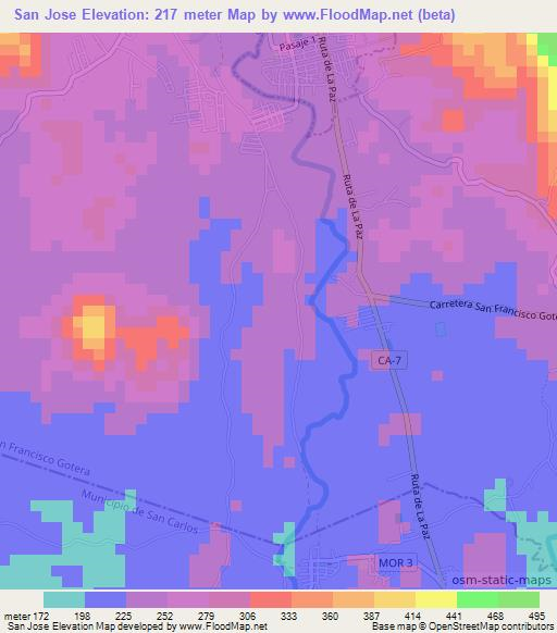 San Jose,El Salvador Elevation Map