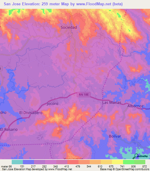 San Jose,El Salvador Elevation Map