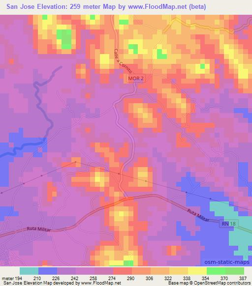 San Jose,El Salvador Elevation Map