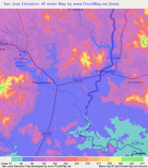 San Jose,El Salvador Elevation Map