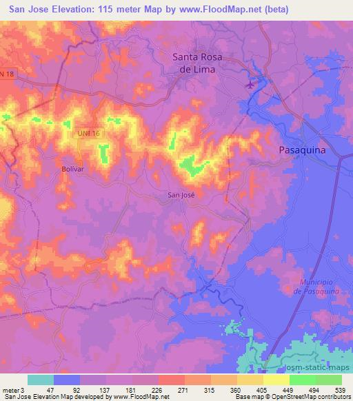 San Jose,El Salvador Elevation Map