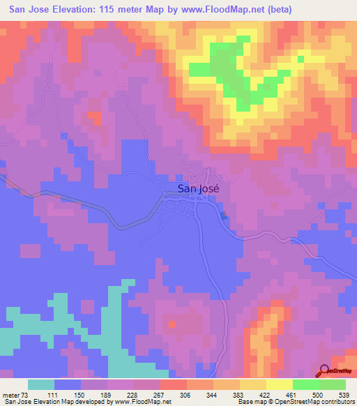 San Jose,El Salvador Elevation Map