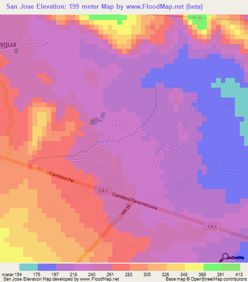 San Jose,El Salvador Elevation Map
