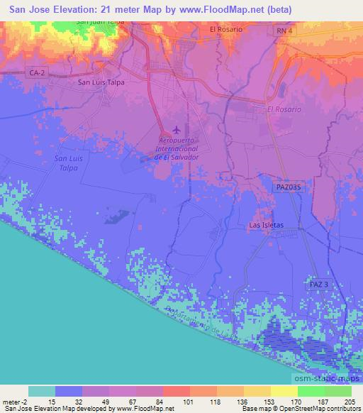 San Jose,El Salvador Elevation Map