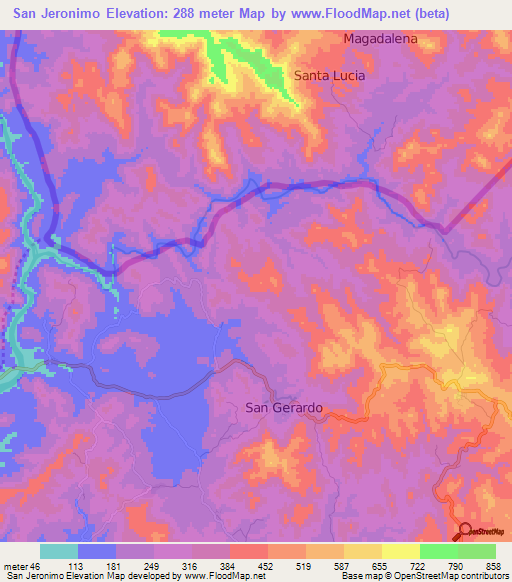San Jeronimo,El Salvador Elevation Map
