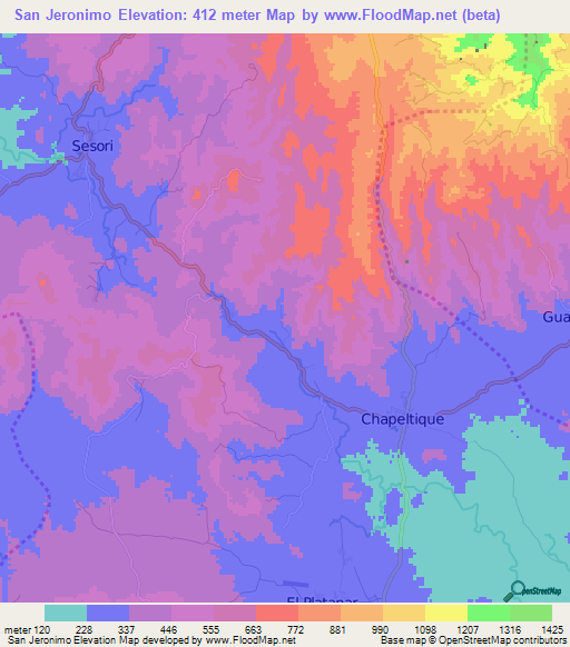 San Jeronimo,El Salvador Elevation Map