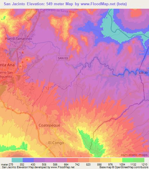 San Jacinto,El Salvador Elevation Map