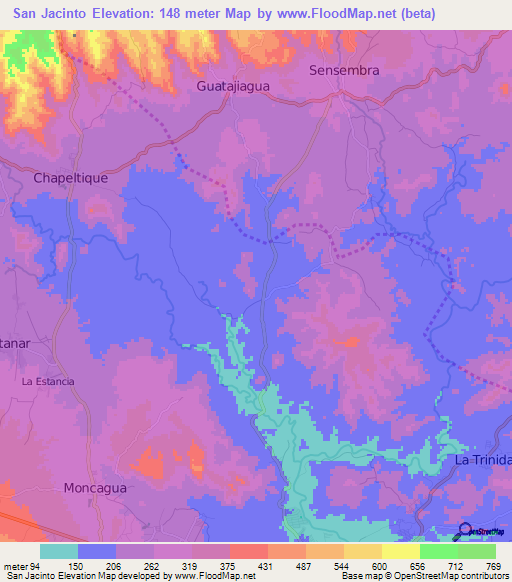 San Jacinto,El Salvador Elevation Map