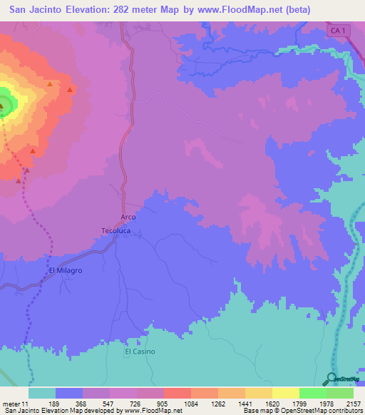 San Jacinto,El Salvador Elevation Map