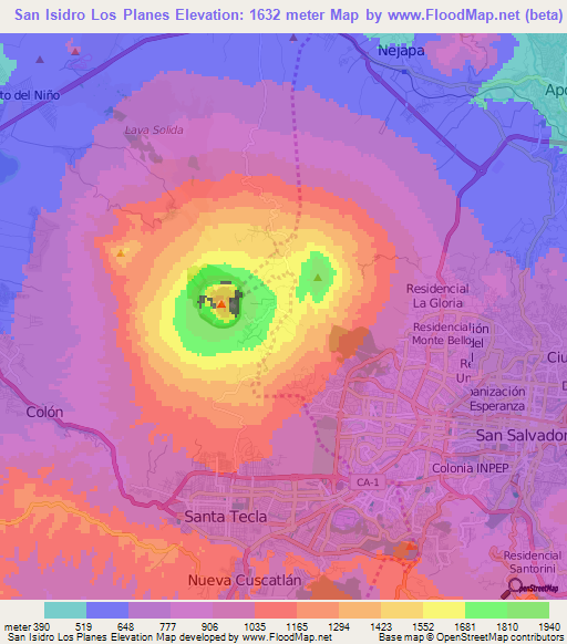 San Isidro Los Planes,El Salvador Elevation Map