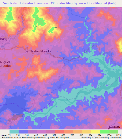 San Isidro Labrador,El Salvador Elevation Map