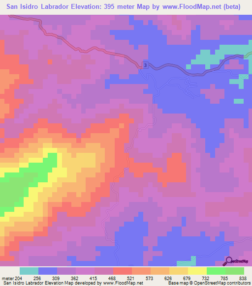 San Isidro Labrador,El Salvador Elevation Map