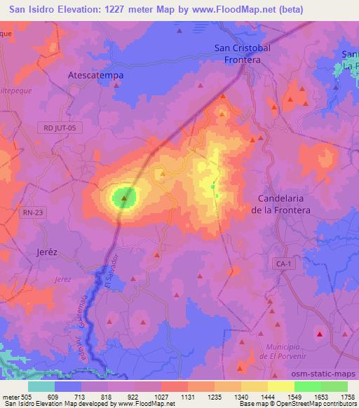 San Isidro,El Salvador Elevation Map