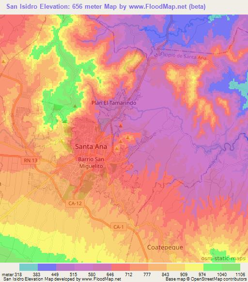 San Isidro,El Salvador Elevation Map