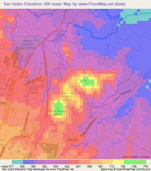 San Isidro,El Salvador Elevation Map