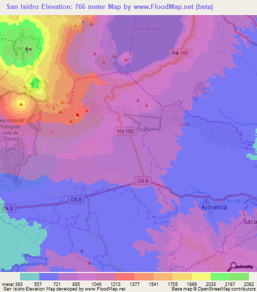 San Isidro,El Salvador Elevation Map