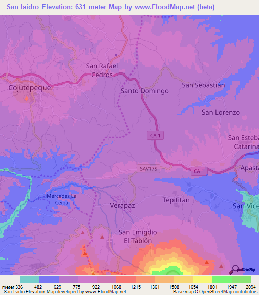 San Isidro,El Salvador Elevation Map