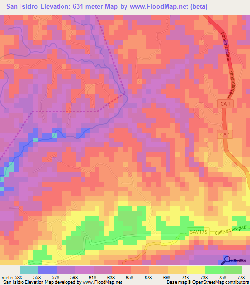 San Isidro,El Salvador Elevation Map