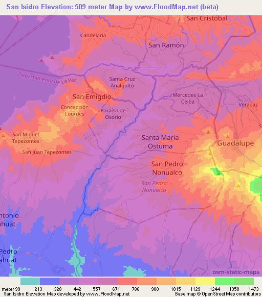 San Isidro,El Salvador Elevation Map