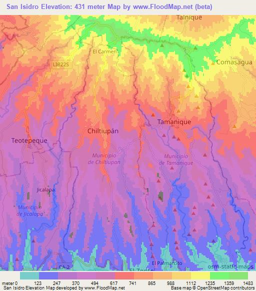 San Isidro,El Salvador Elevation Map