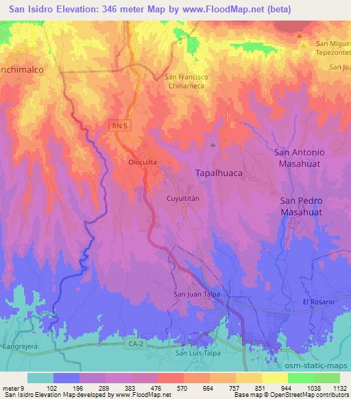 San Isidro,El Salvador Elevation Map