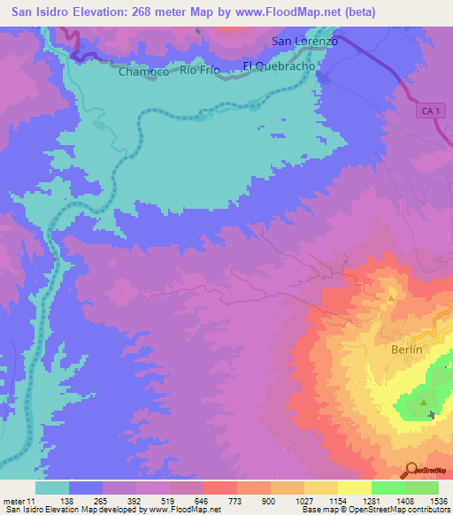 San Isidro,El Salvador Elevation Map