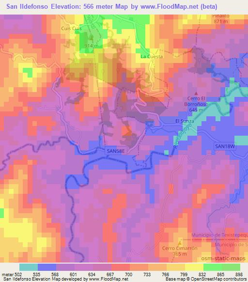 San Ildefonso,El Salvador Elevation Map