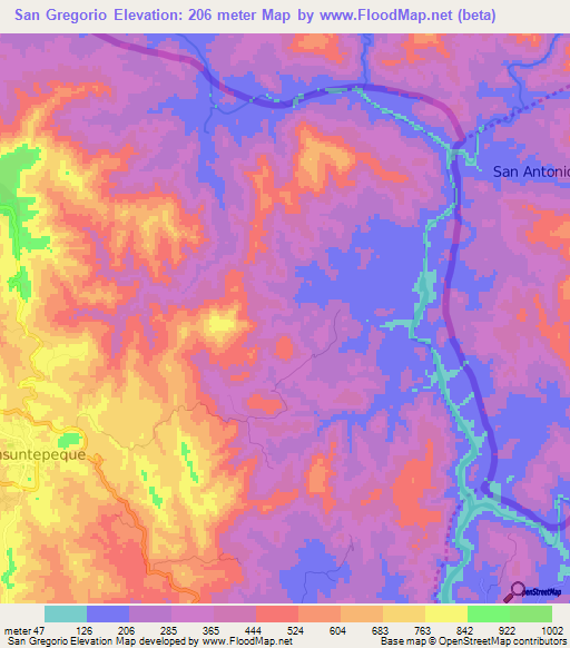 San Gregorio,El Salvador Elevation Map