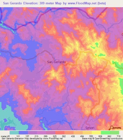 San Gerardo,El Salvador Elevation Map