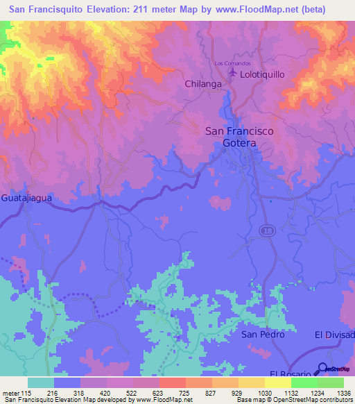 San Francisquito,El Salvador Elevation Map