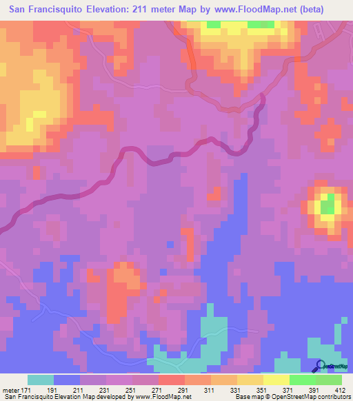 San Francisquito,El Salvador Elevation Map