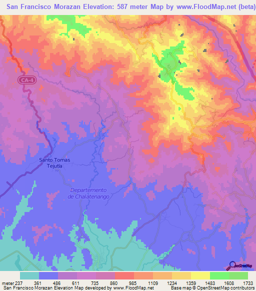 San Francisco Morazan,El Salvador Elevation Map