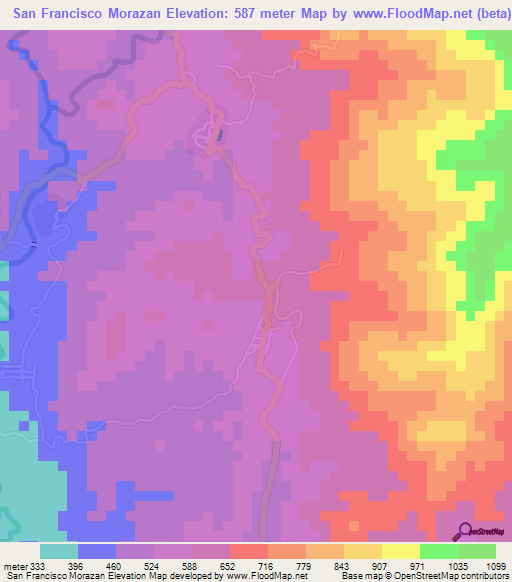 San Francisco Morazan,El Salvador Elevation Map