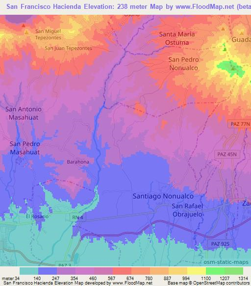 San Francisco Hacienda,El Salvador Elevation Map