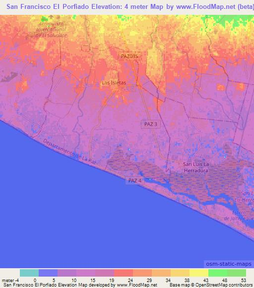 San Francisco El Porfiado,El Salvador Elevation Map