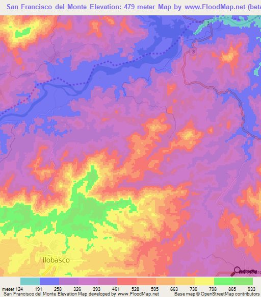 San Francisco del Monte,El Salvador Elevation Map