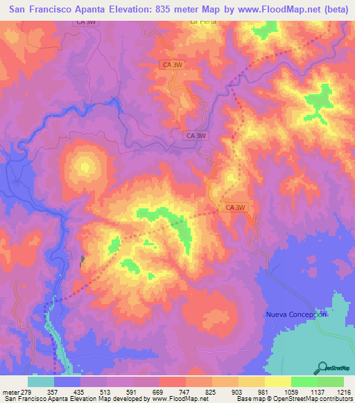 San Francisco Apanta,El Salvador Elevation Map