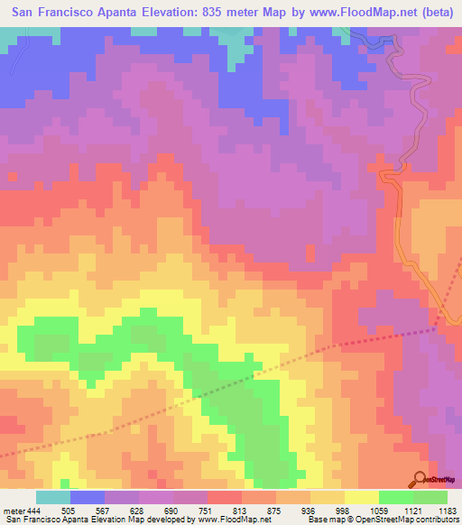 San Francisco Apanta,El Salvador Elevation Map
