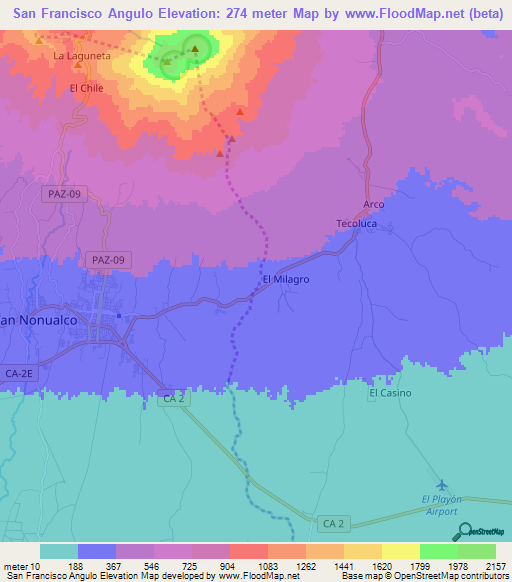 San Francisco Angulo,El Salvador Elevation Map