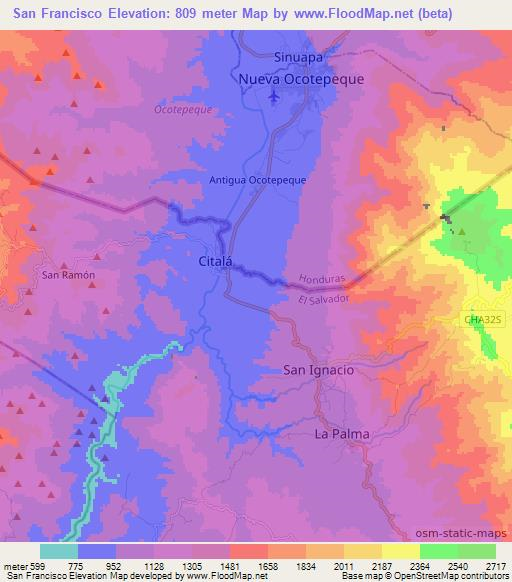 San Francisco,El Salvador Elevation Map