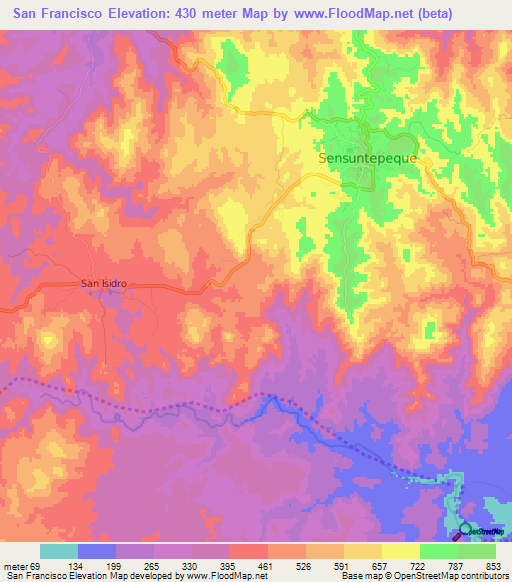 San Francisco,El Salvador Elevation Map