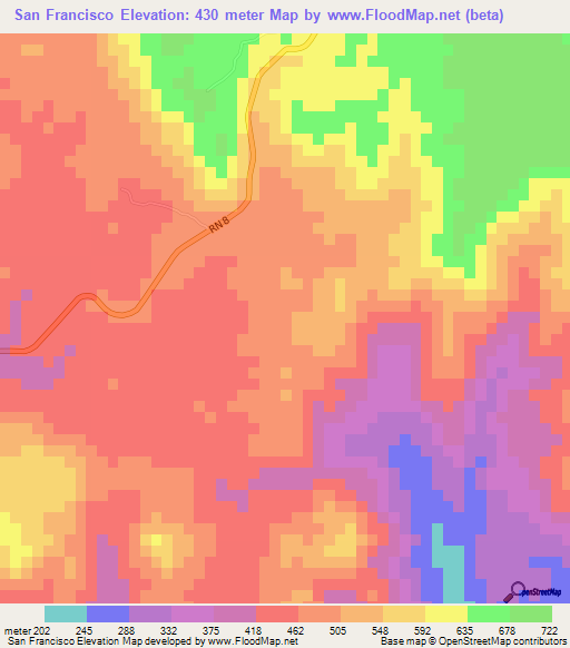 San Francisco,El Salvador Elevation Map