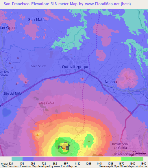 San Francisco,El Salvador Elevation Map