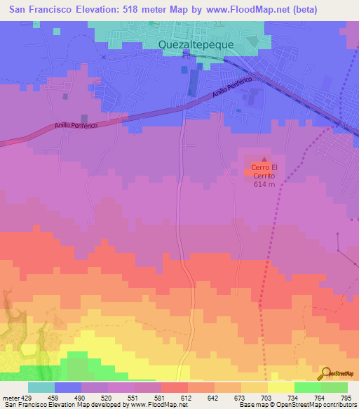 San Francisco,El Salvador Elevation Map