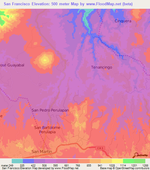 San Francisco,El Salvador Elevation Map