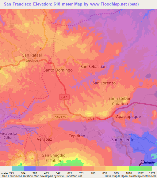 San Francisco,El Salvador Elevation Map